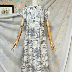 793手染め大輔着物リメイク辻ヶ花無地紬ワンピースL〜フリーサイズ