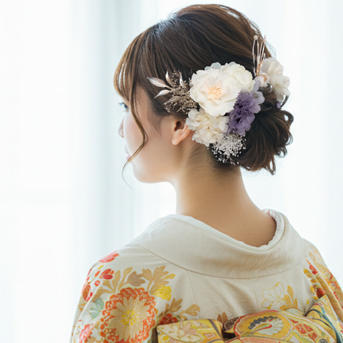 ✨成人式の髪飾り✨ 成人式髪飾り✨シルバー系 プリザーブドフラワー 結婚式髪飾り
