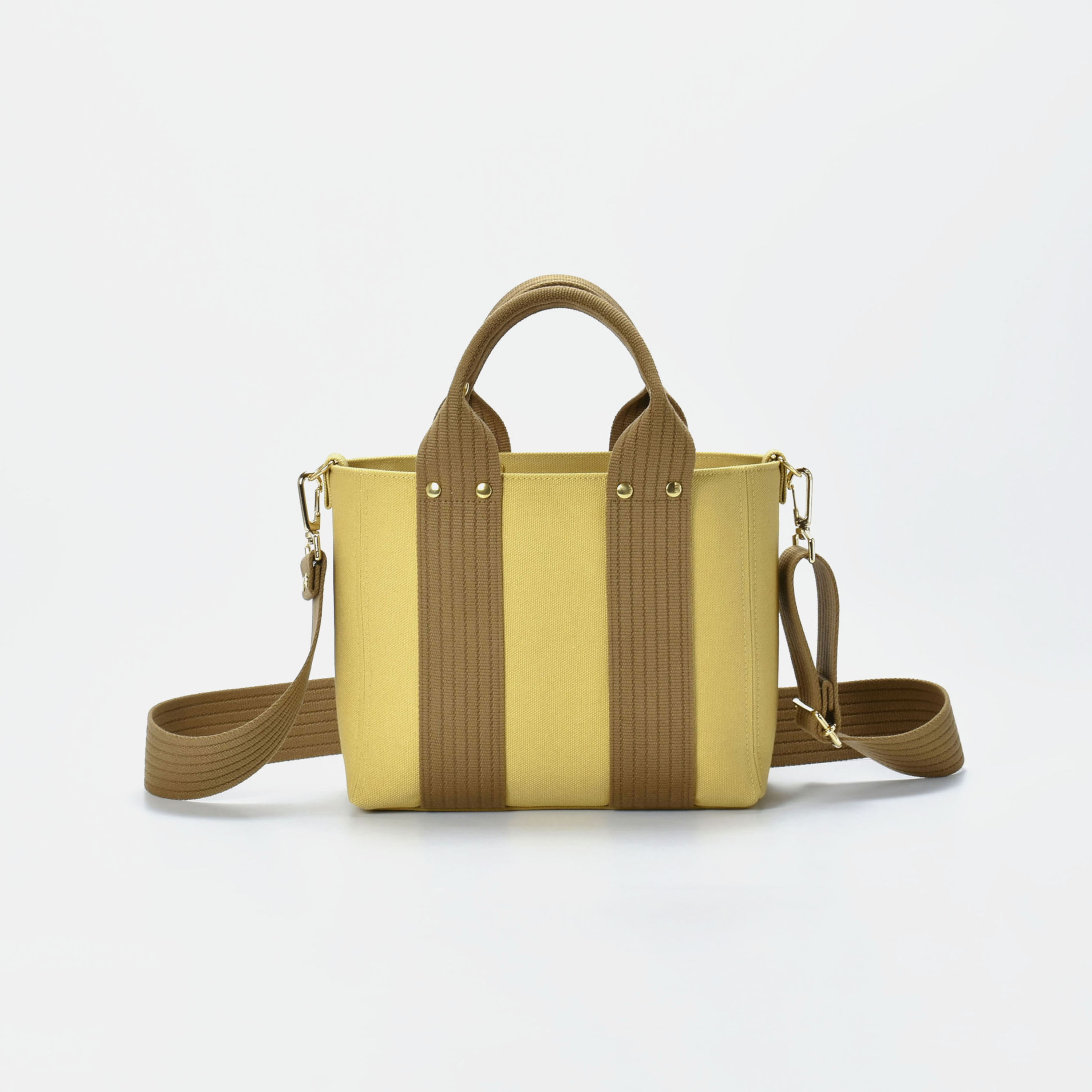 【受注製作】2wayキャンバストートmini（ミモザイエロー×薄茶）