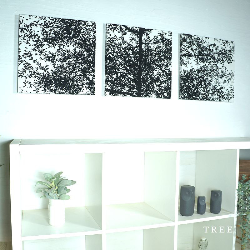 TREE 静かな木々のファブリックパネル ３枚セット 北欧 black 黒