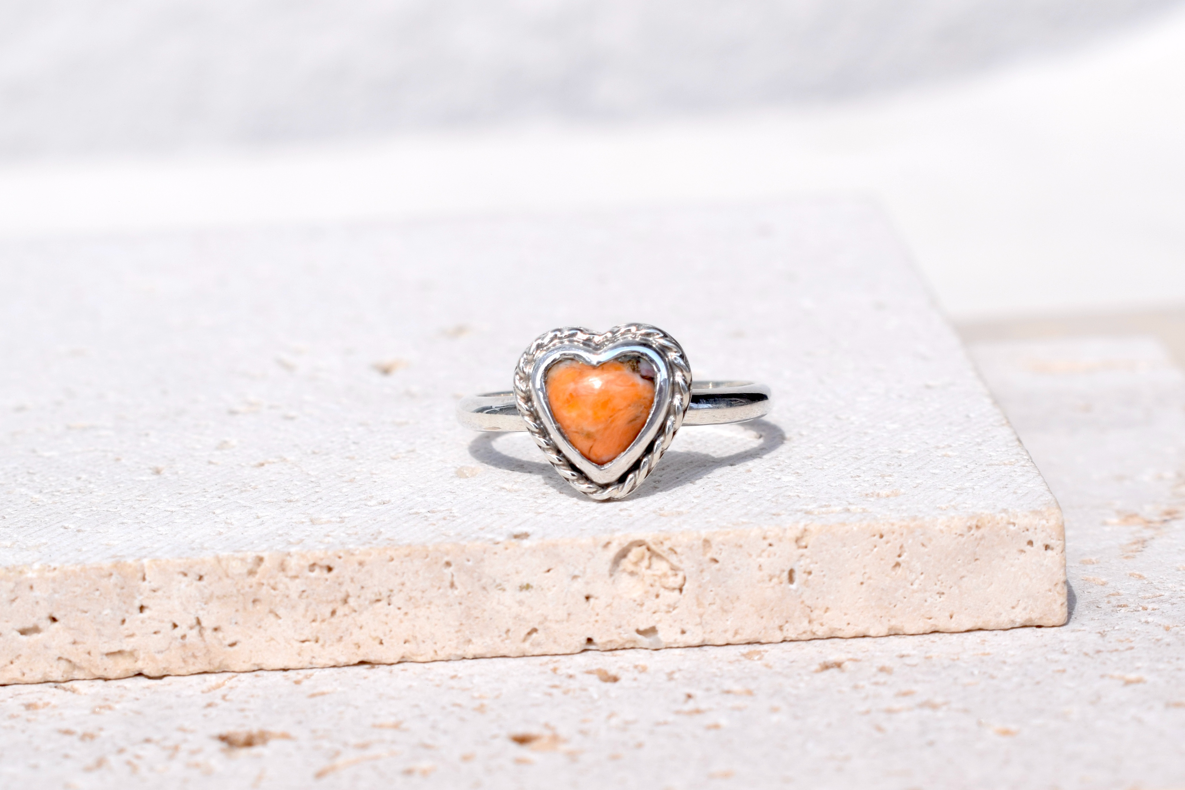 【大人気ハートシリーズ】オレンジのハートが可愛い　カッパーターコイズリング　シルバー925