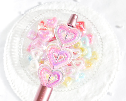 pink 】きらきらオーロラWハート［4個］/訳あり/B品/カスタム