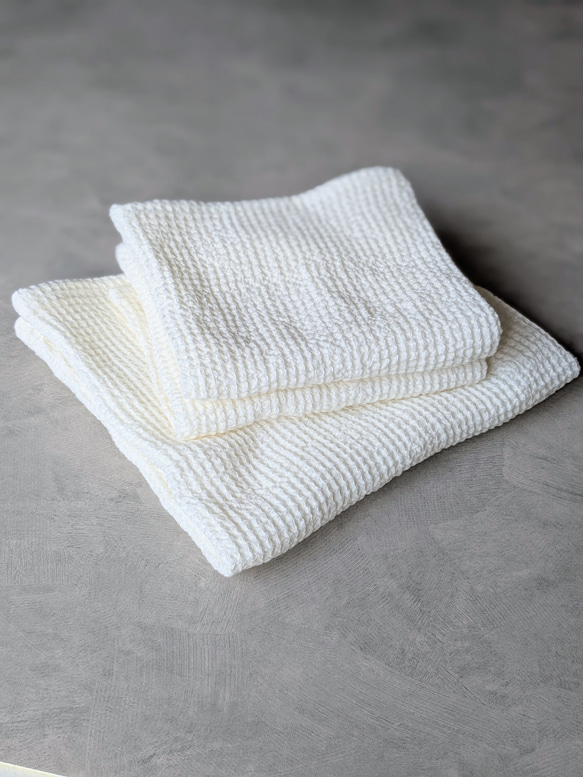 【タオルセット】リネンワッフル　速乾　麻100％　バスタオル・フェイスタオル 4枚目の画像