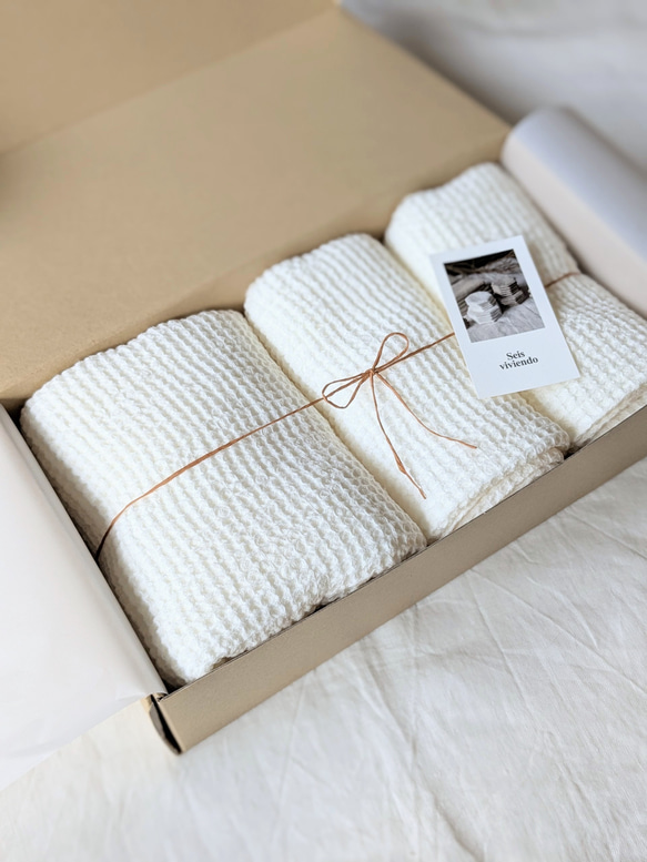 【タオルセット】リネンワッフル　速乾　麻100％　バスタオル・フェイスタオル 1枚目の画像