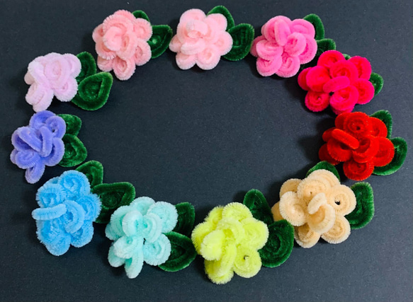 ふんわり可愛い手作りモールフラワー10本セット ピンクの花×黄緑 ふんわり可愛い手作りモールフラワー10本セット ピンクの花×黄緑