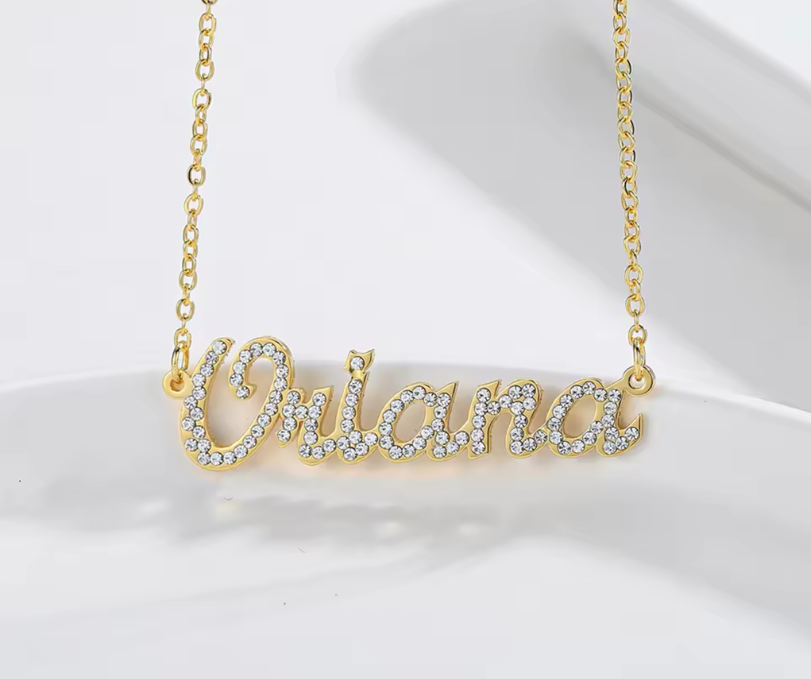 ネームネックレスオーダークリスタル名前ゴージャス名入れネームプレートステンレス鋼の金メッキプレゼント