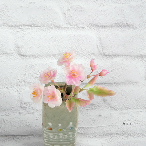 枯れない 八重桜 ✿クレイフラワー NO.S3-yae2 アートフラワー Nricias