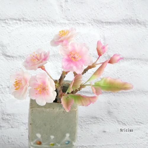 枯れない 八重桜 ✿クレイフラワー NO.S3-yae2 アートフラワー