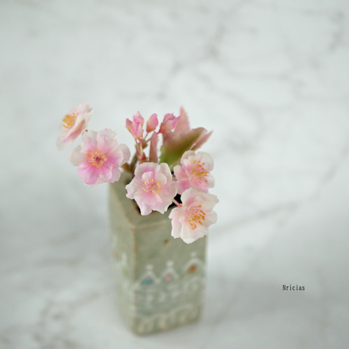 枯れない 八重桜 ✿クレイフラワー NO.S3-yae2 アートフラワー Nricias