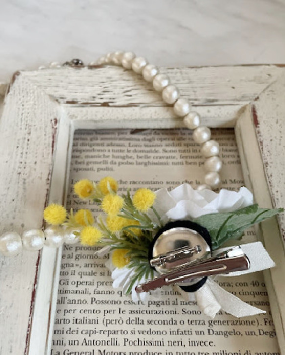 【ｱｰﾃｨﾌｨｼｬﾙﾌﾗﾜｰ】ﾎﾜｲﾄﾛｰｽﾞ　ミモザーのｺｻｰｼﾞｭ・・ハレの日、フォーマル、卒入学コーデ 3枚目の画像