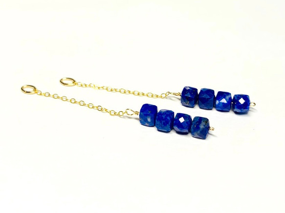 【天然石チャーム】ラピスラズリ　14kgf/シルバー925  ２本　ハンドメイド素材 1枚目の画像