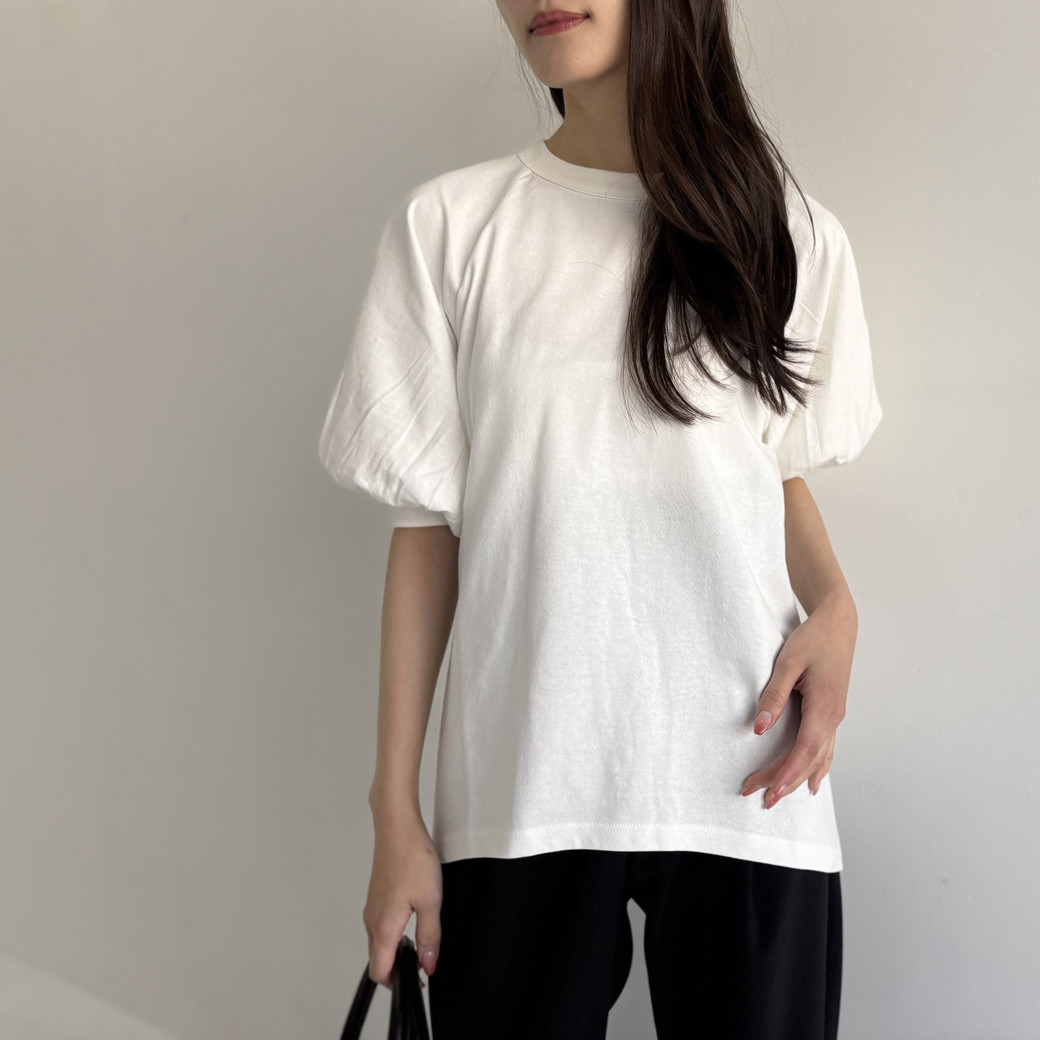 【日本製】USAコットン　バルーンスリーブ プルオーバー＿オフホワイト