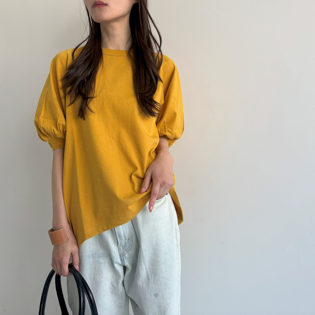 【日本製】USAコットン　バルーンスリーブ プルオーバー＿マスタード