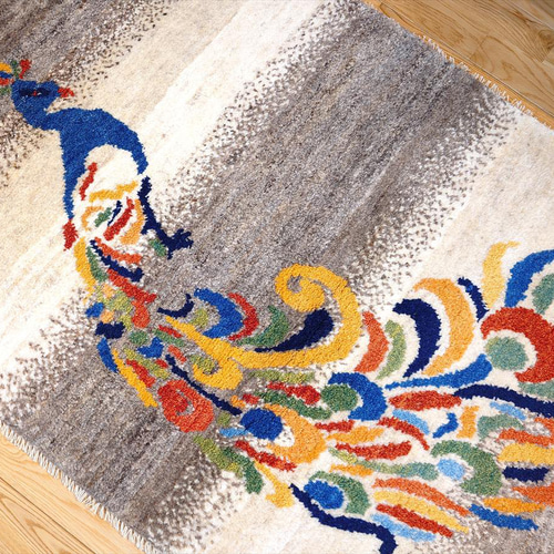 ペルシャ　ギャッベ 120×82 ライトブラウン　孔雀　小判型 ペルシャ ギャッベ 120×82 ライトブラウン 孔雀 小判型 ペルシャ