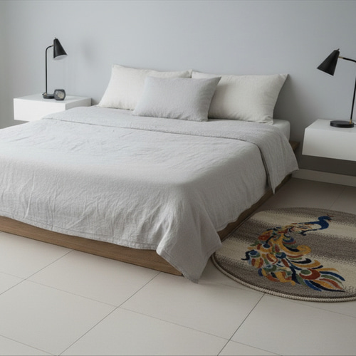 ペルシャ ギャッベ ソファ前 楕円形 ラグ 120Φ82cm 孔雀 RJ13296