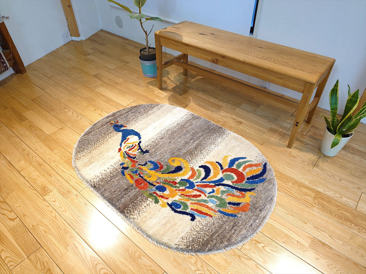 ペルシャ　ギャッベ ミニマット 円形　41×40 黄金色　鹿 新規入荷】ペルシャ ギャッベ 玄関マット 88x63cm 黄金色 生命の
