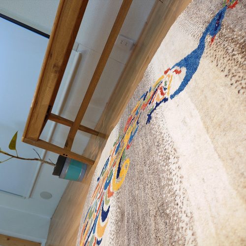 ペルシャ ギャッベ ソファ前 楕円形 ラグ 120Φ82cm 孔雀 RJ13296