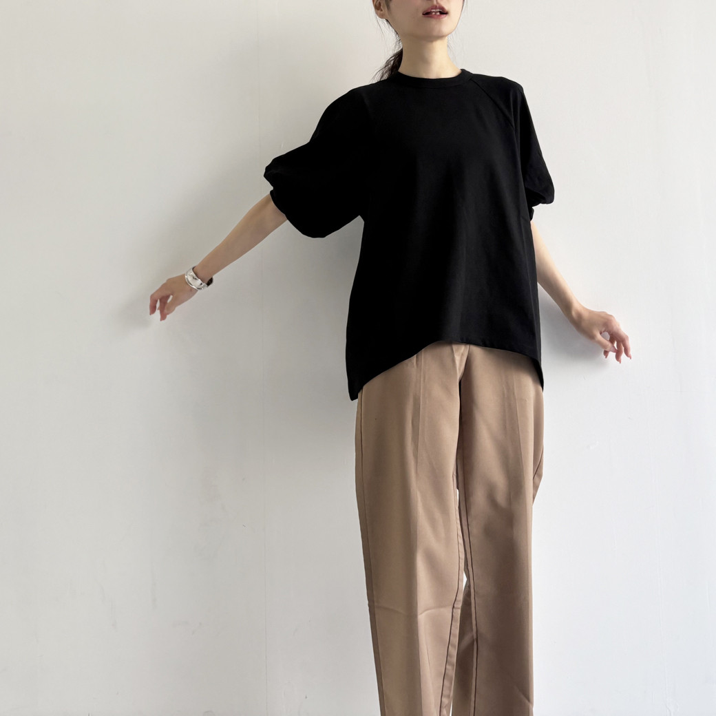 【日本製】USAコットン　バルーンスリーブ プルオーバー＿ブラック