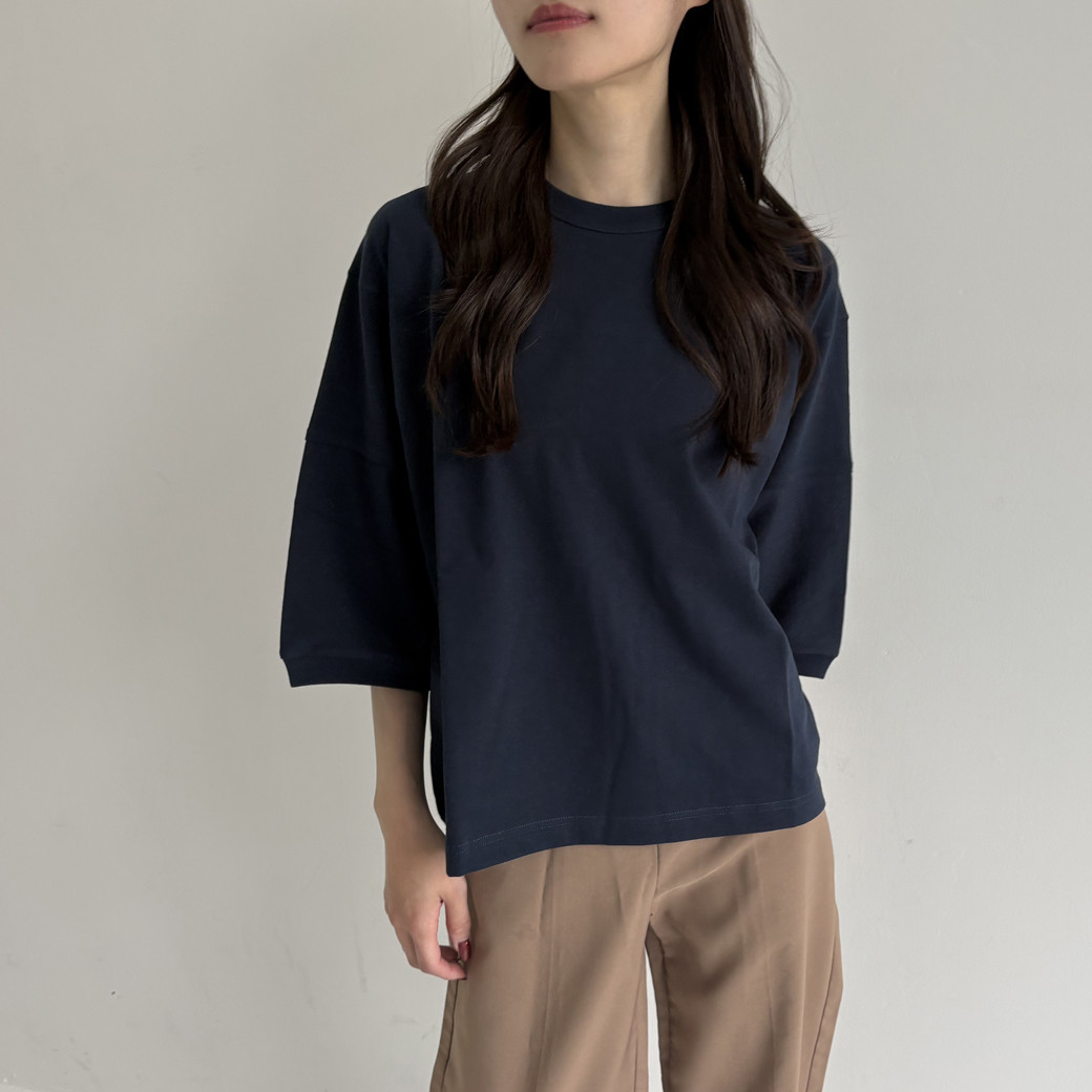 【日本製】USAコットン　ワイドシルエット7分袖 プルオーバー＿ネイビー 5,389円