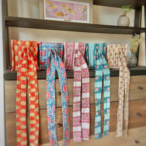 インド/ブロックプリント】d. ふわふわキルトの布バスケット(水色