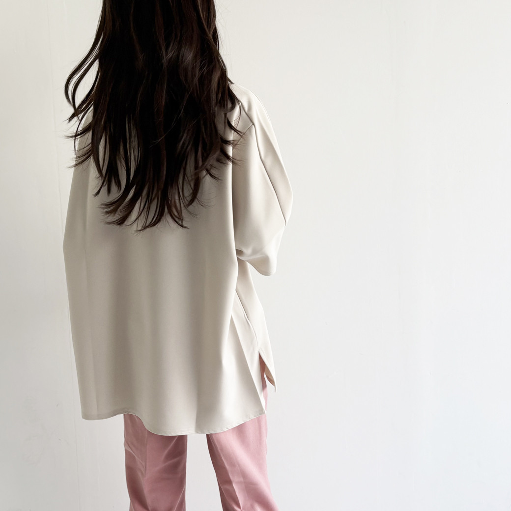 【日本製】ダブルクロス＿裾スリットプルオーバー(セットアップ対応)＿クリーム