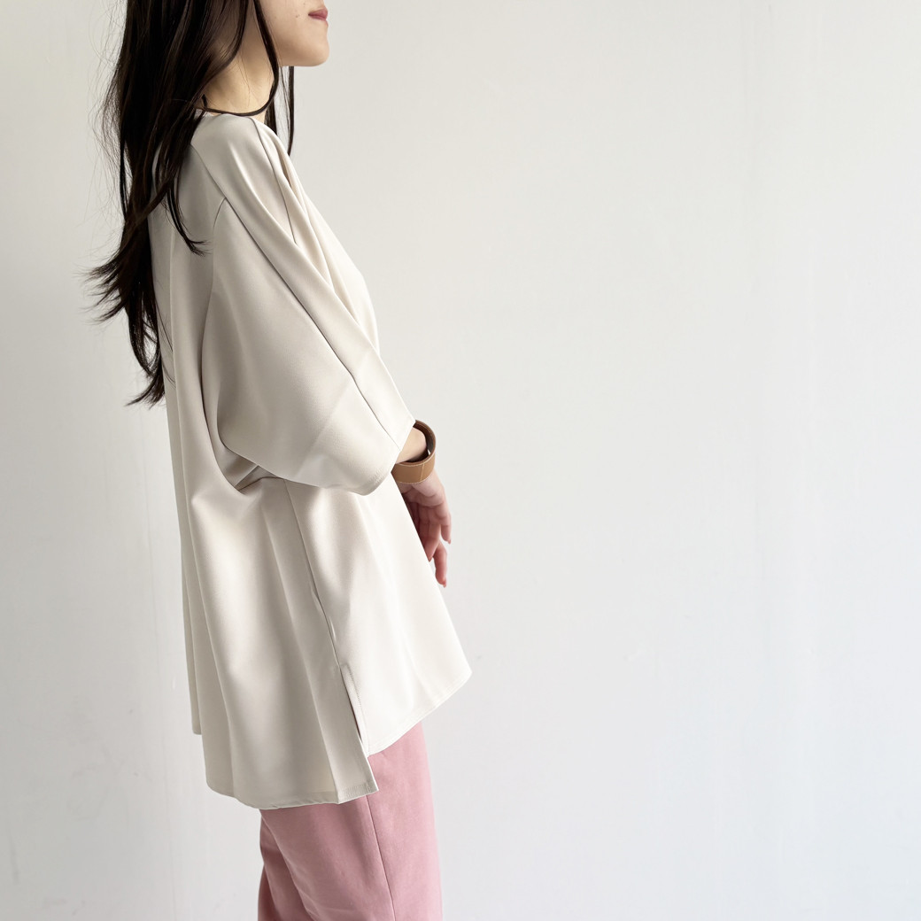 【日本製】ダブルクロス＿裾スリットプルオーバー(セットアップ対応)＿クリーム