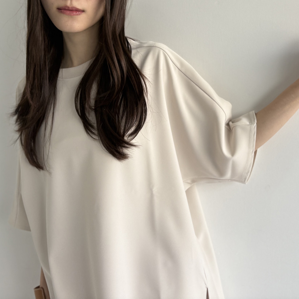 【日本製】ダブルクロス＿裾スリットプルオーバー(セットアップ対応)＿クリーム