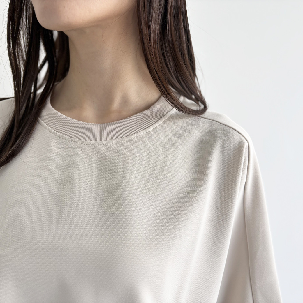 【日本製】ダブルクロス＿裾スリットプルオーバー(セットアップ対応)＿クリーム