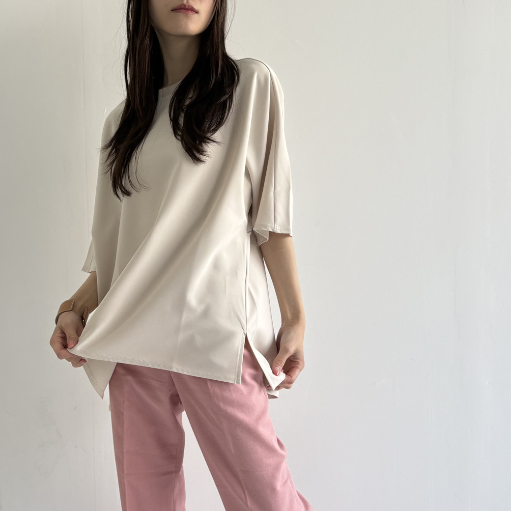 【日本製】ダブルクロス＿裾スリットプルオーバー(セットアップ対応)＿クリーム