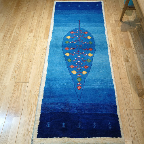 ペルシャ ギャッベ ランナー大 リビング 廊下敷 ラグ 195x75cm ザクロ