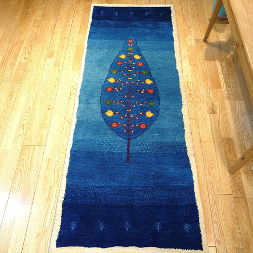 ペルシャ ギャッベ ランナー大 リビング 廊下敷 ラグ 195x75cm ザクロ