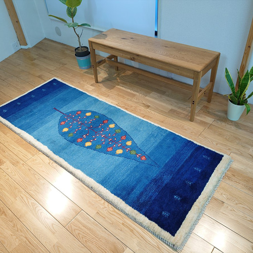 ペルシャ ギャッベ ランナー大 リビング 廊下敷 ラグ 195x75cm ザクロ