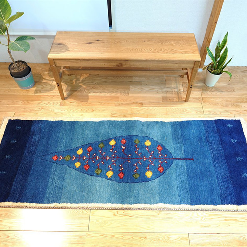 ペルシャ ギャッベ ランナー大 リビング 廊下敷 ラグ 195x75cm ザクロ