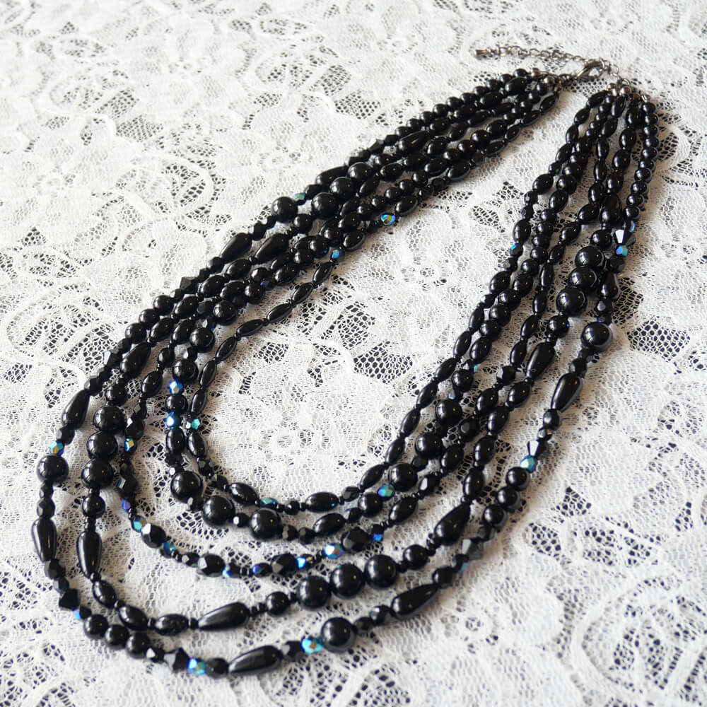 ブラック クリスタル ビーズ 5連 ネックレス