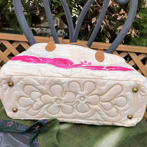 ハワイアンキルト ピンクハイビスカスのトートバッグ 受注製作 トート