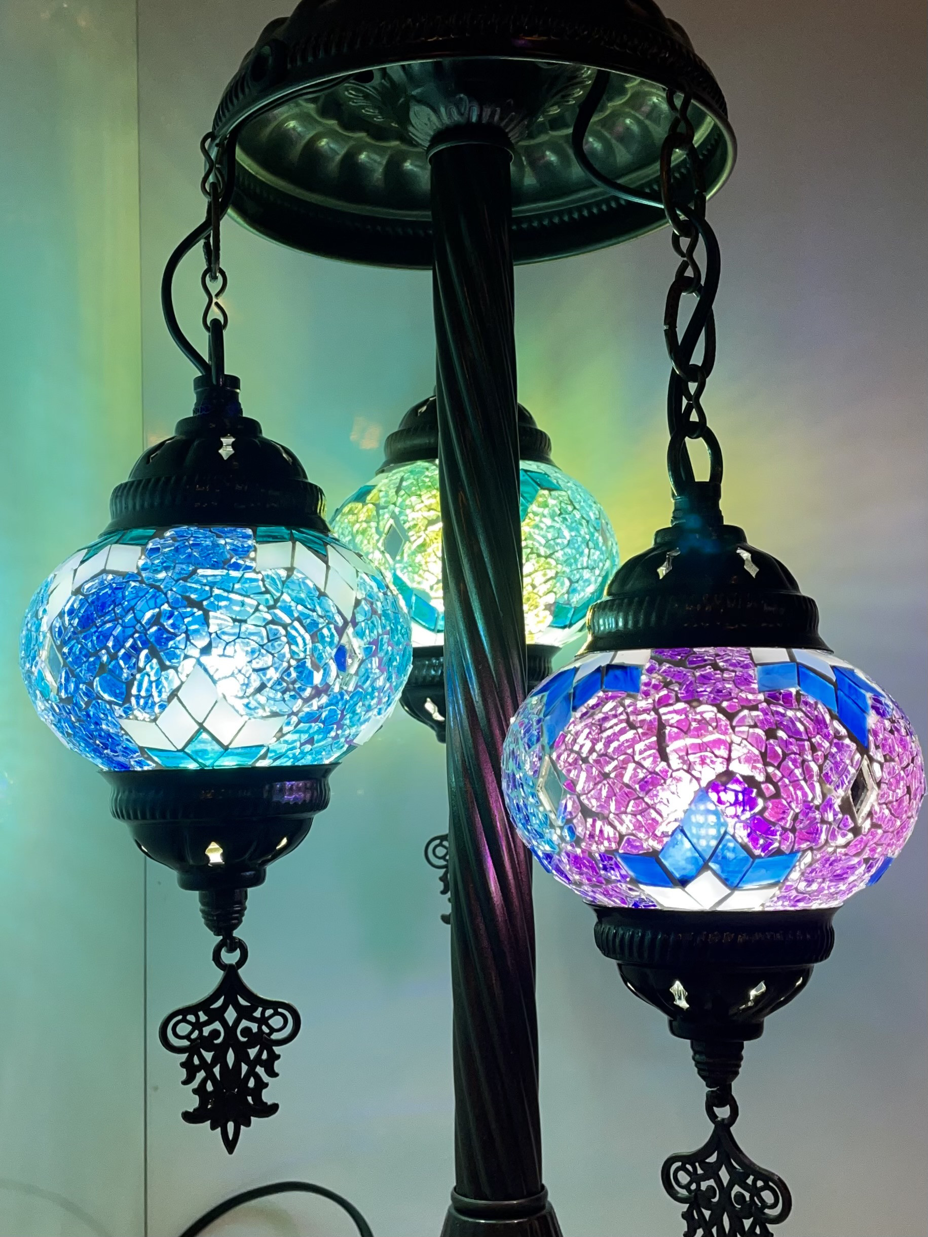 トルコモザイクランプ スタンドS3連（オリジナルデザインガラステーブルランプ）