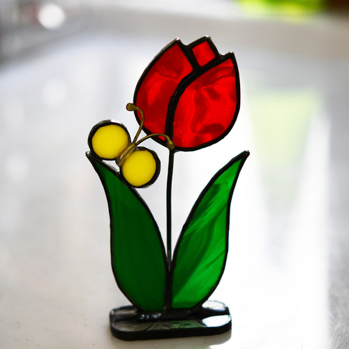 ステンドグラス チューリップと蝶々 その他インテリア雑貨 もえくる