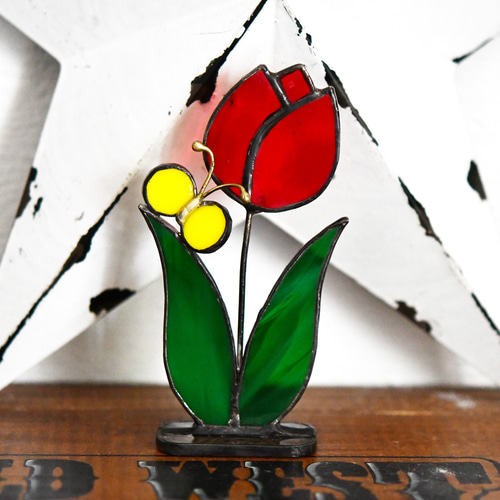 ステンドグラス チューリップと蝶々 その他インテリア雑貨 もえくる