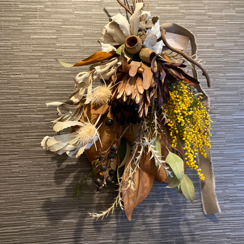 SALE☆季節のドライフラワースワッグ☆ミモザとワイルドフラワーの