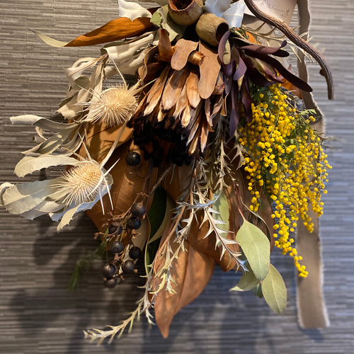 2.ミモザスワッグ スワッグ ミモザ 完成品 送料無料 ミモザスワッグ 春スワッグ 玄関