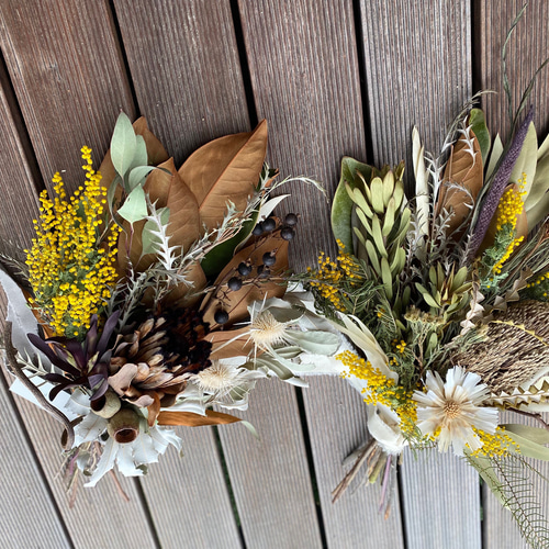 SALE☆季節のドライフラワースワッグ☆ミモザとワイルドフラワーの