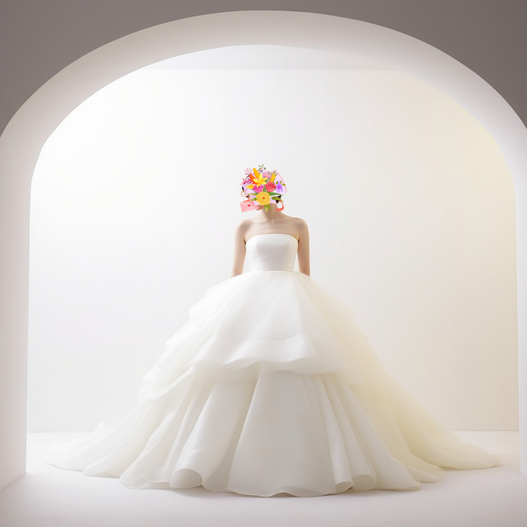 ふんわりウエディングドレス  　フリルドレス　ボリューム　ベアトップ　結婚式　前撮り　二次会　結婚式 披露宴