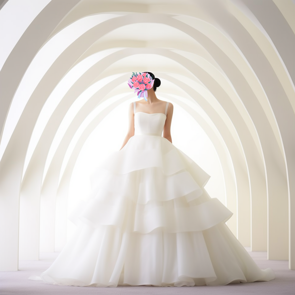 ふんわりウエディングドレス  　フリルドレス　ボリューム　キャミソール　結婚式　前撮り　二次会　結婚式 披露宴