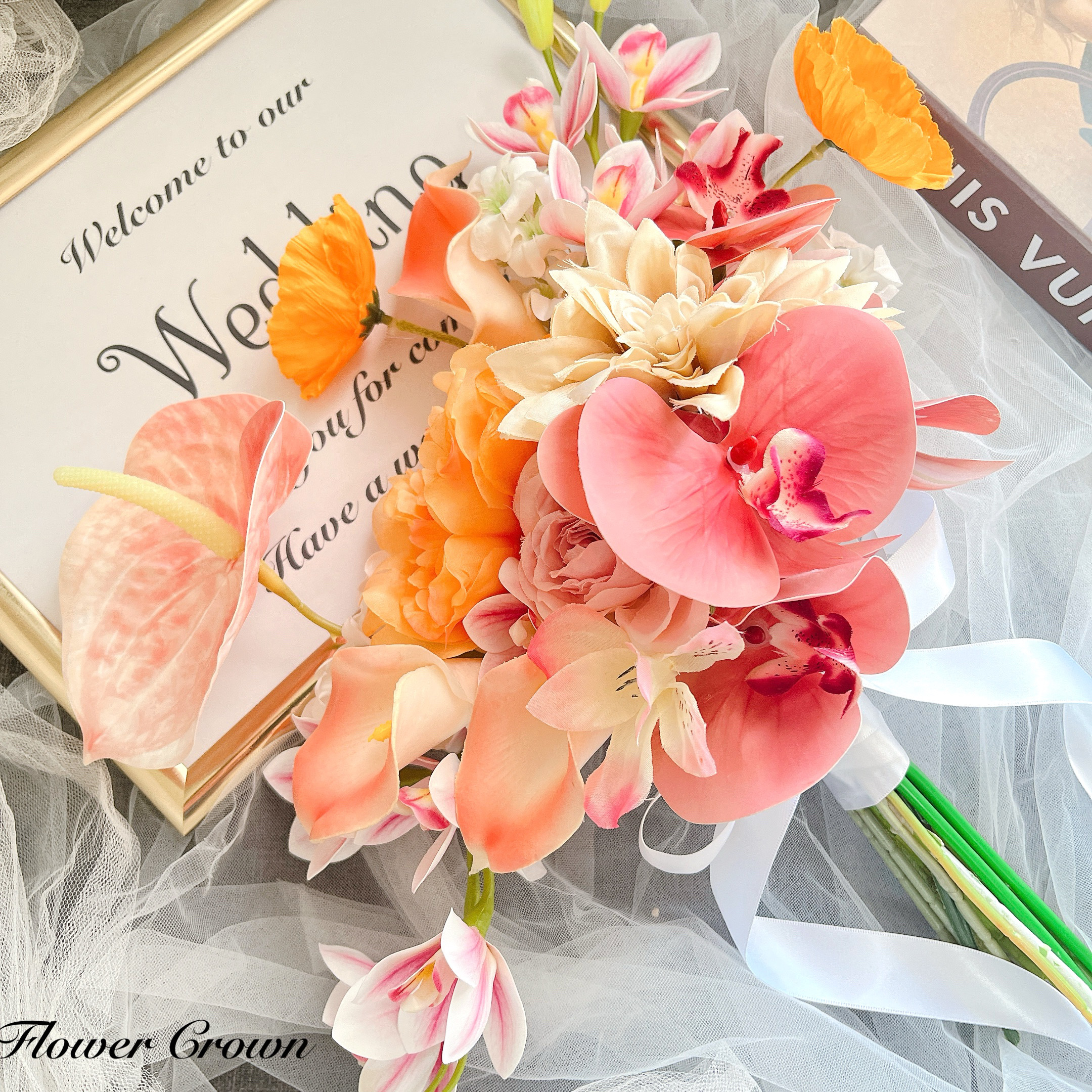 アーティフィシャルフラワーブーケ クラッチブーケ 結婚式 ウエディングブーケ ブライダル 前撮り 披露宴 胡蝶蘭