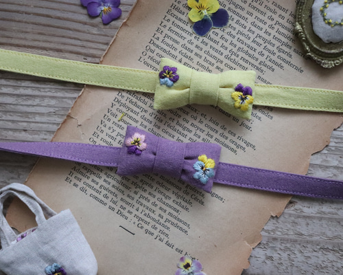 ハンドメイド　ビオラ ビオラ手刺繍の首輪 リード・首輪 mikenyannu 通販 19053113｜Creema