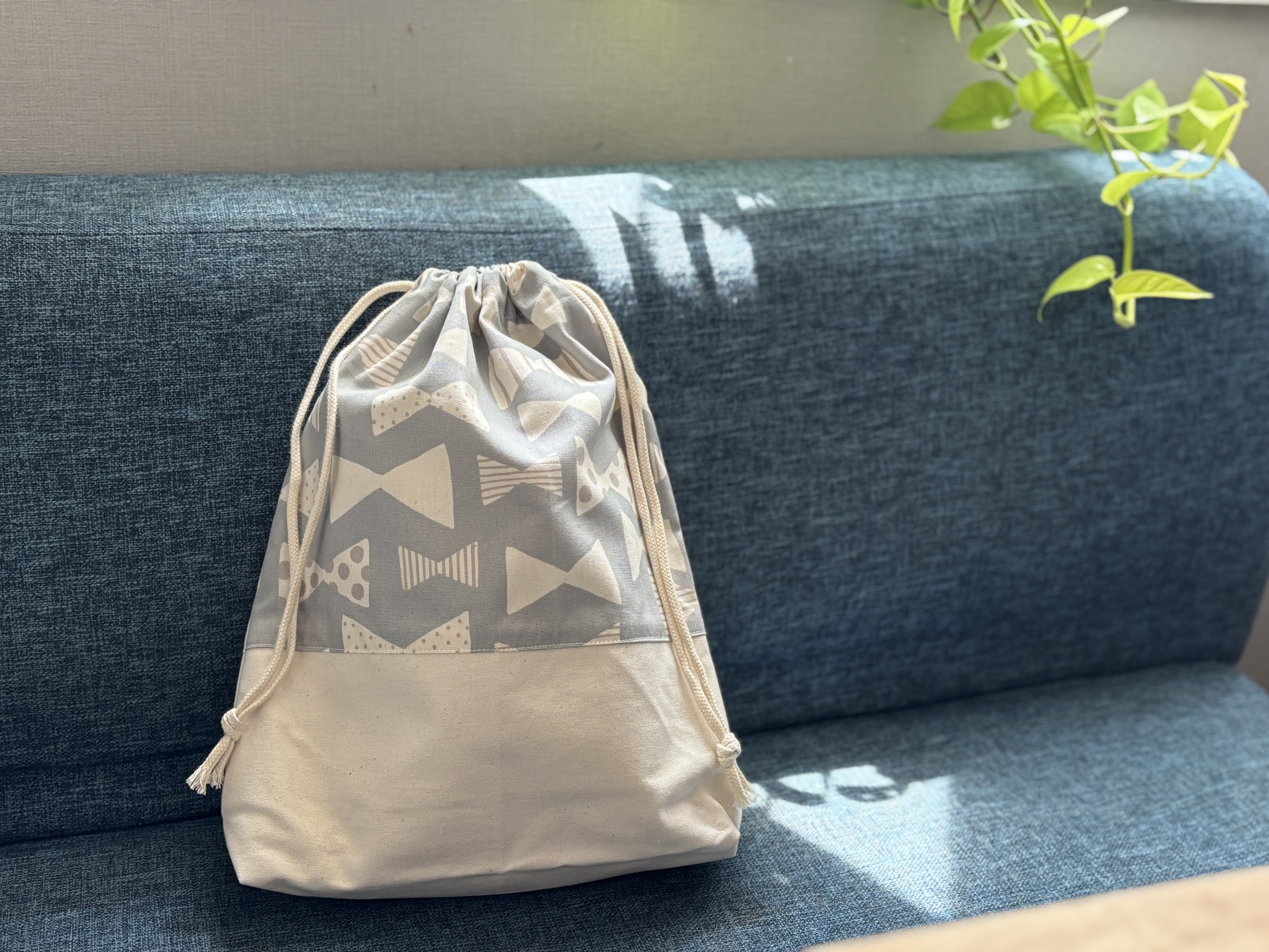 【入園入学３点セット】北欧風リボン柄コットンのレッスンバッグ・シューズバッグ・体操服袋 かわいい　レトロ