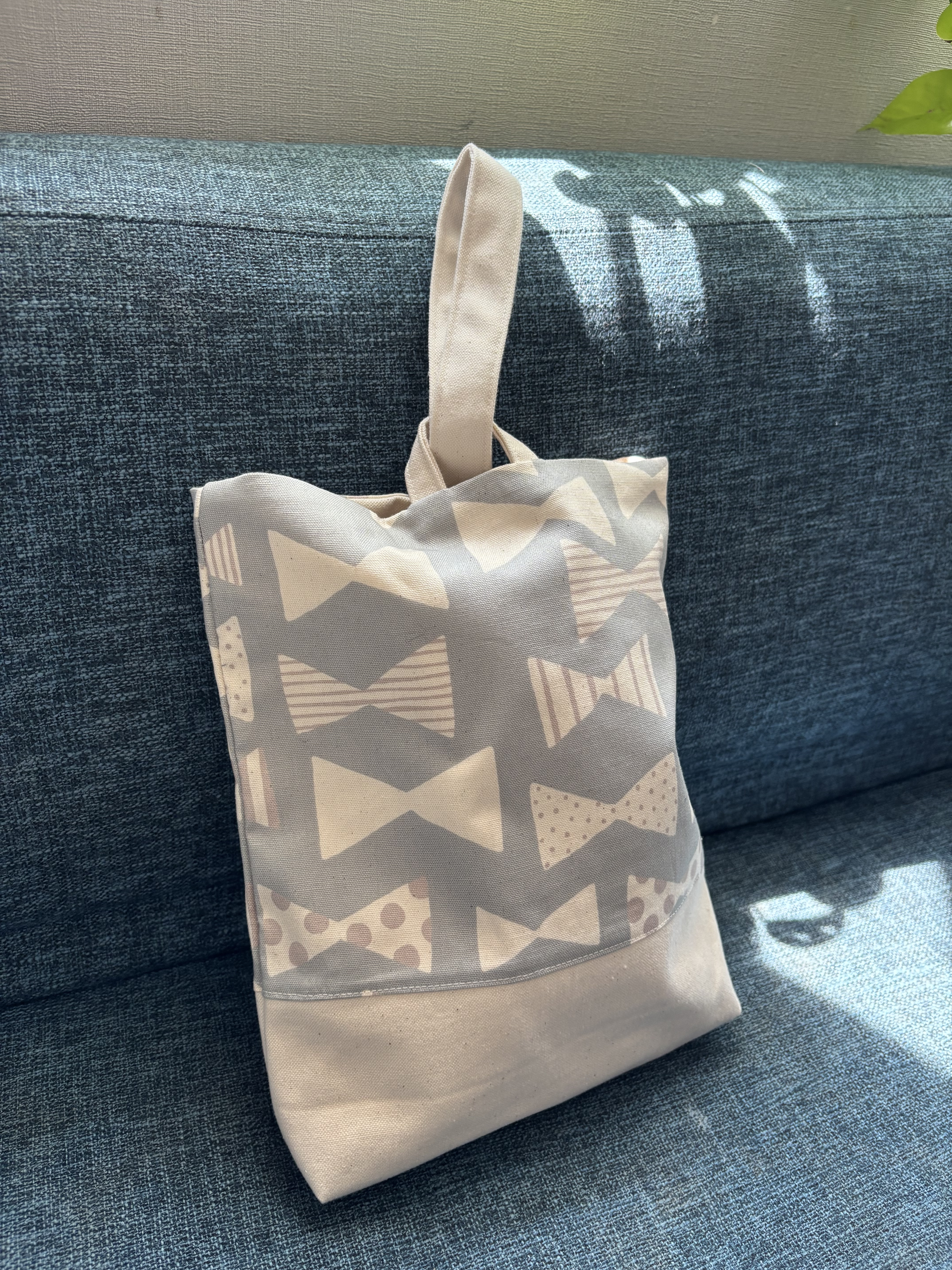 【入園入学３点セット】北欧風リボン柄コットンのレッスンバッグ・シューズバッグ・体操服袋 かわいい　レトロ