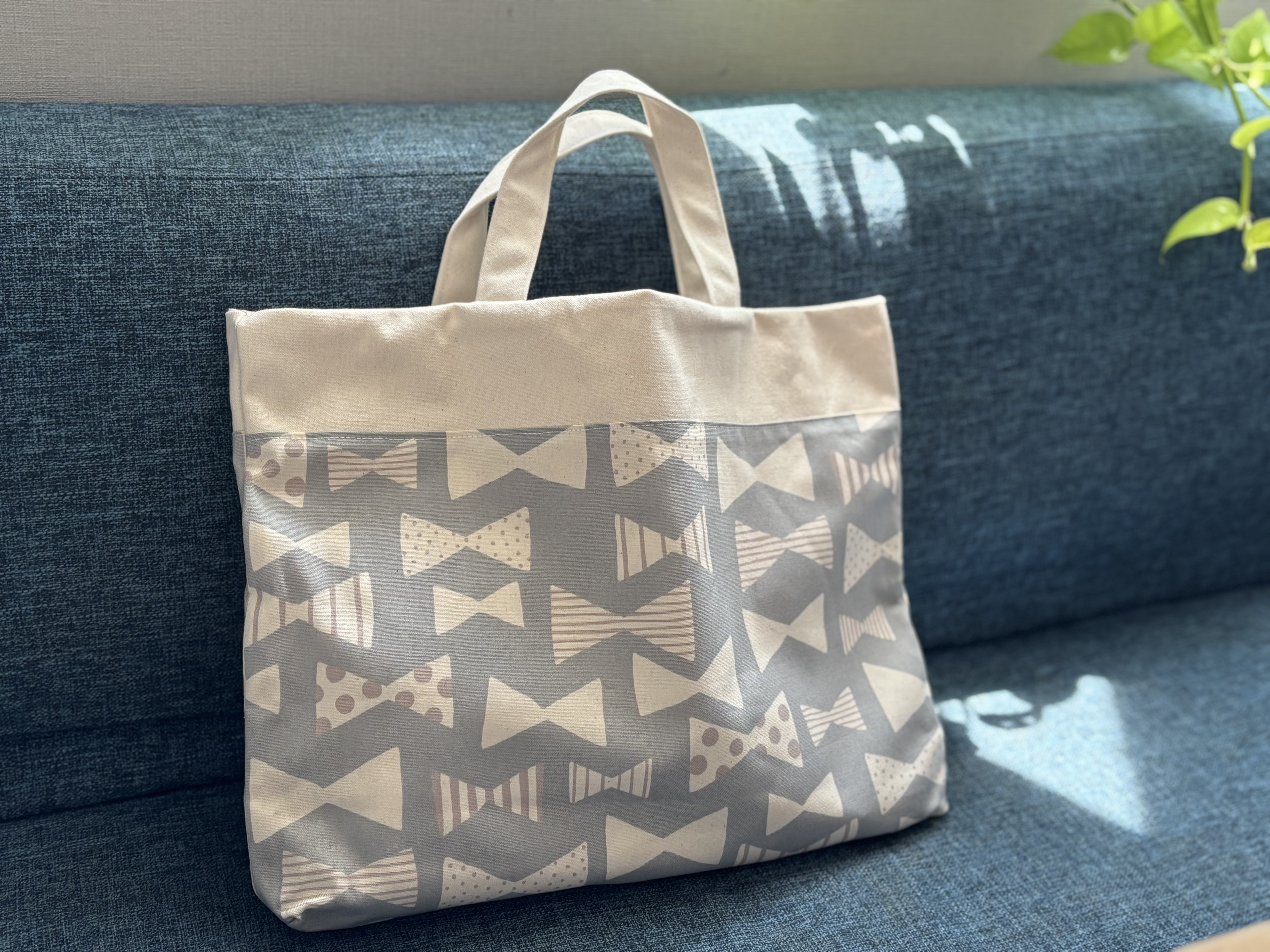 【入園入学３点セット】北欧風リボン柄コットンのレッスンバッグ・シューズバッグ・体操服袋 かわいい　レトロ