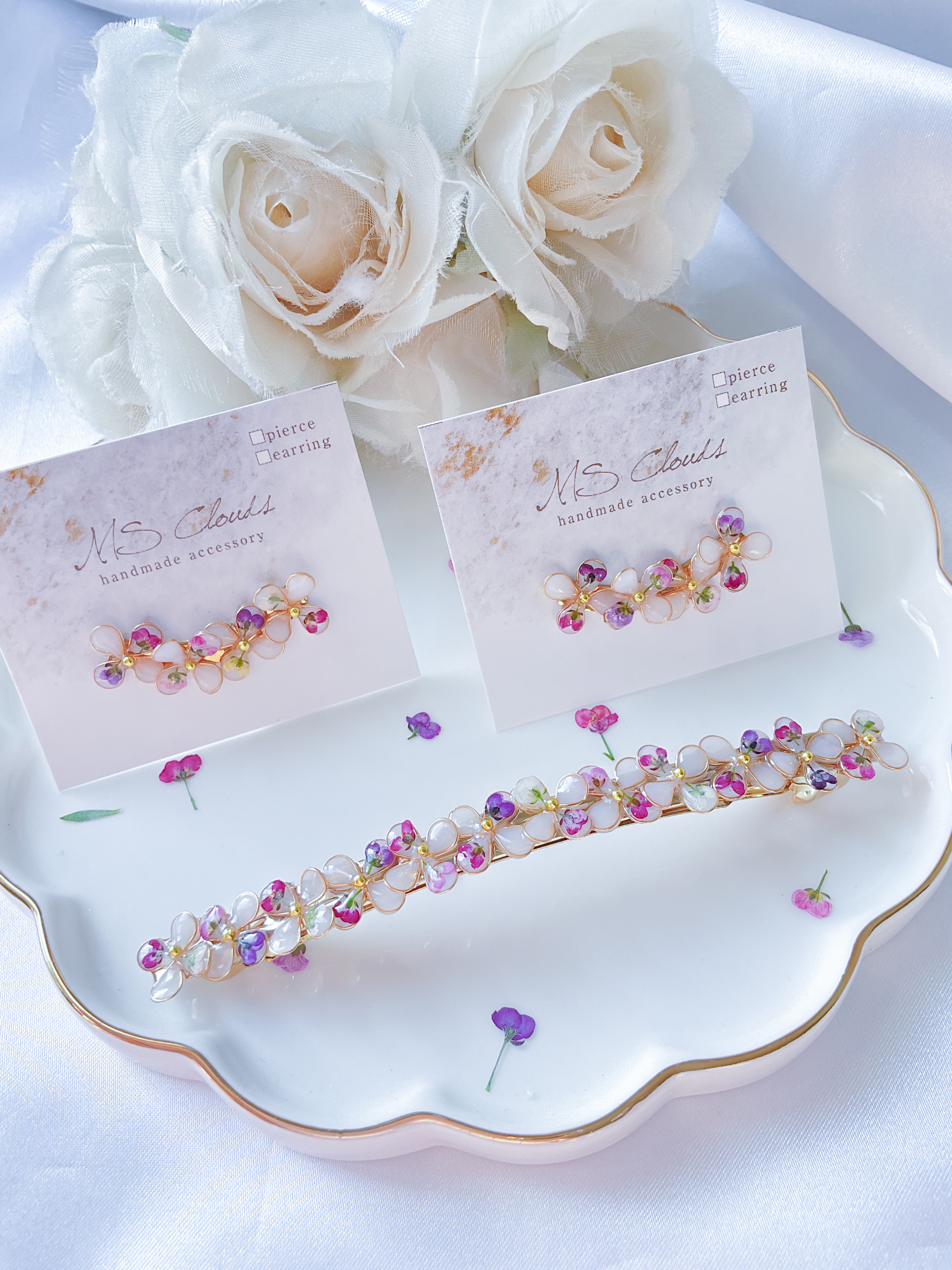 【春色新作2026】Flower barrette（アリッサム）プレゼント　大きめ　母の日　誕生日　ヘアアクセサリー