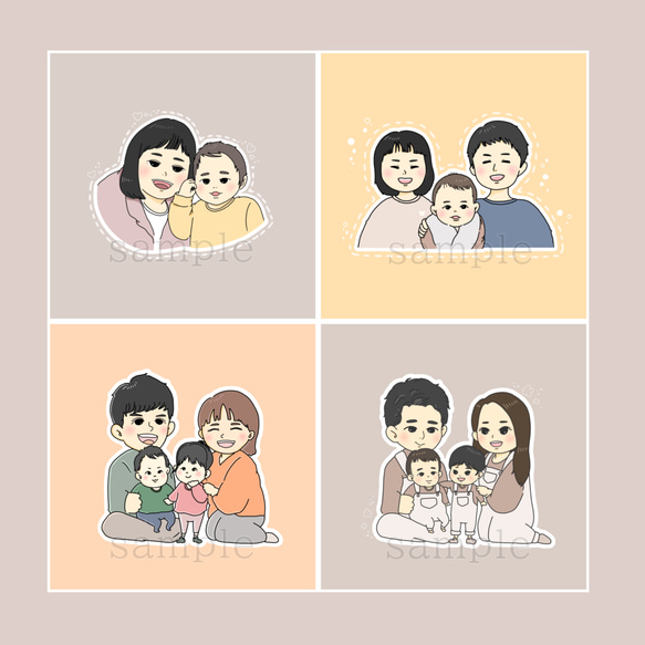 母の日のプレゼントにも】似顔絵イラスト／家族、ペット、カップル